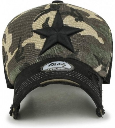 Baseball Caps Star Embroidery tri-Tone Trucker Hat Adjustable Cotton Baseball Cap - Black/Camo - CN18Q0YLZIE