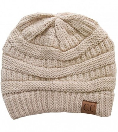 Skullies & Beanies Trendy Warm Chunky Soft Stretch Cable Knit Beanie Skull Cap Hat - Beige - CN185R3RLS6
