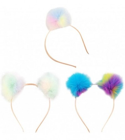 Headbands Cute Ear Headband Rainbow Fluffy Ball Hair Loop Costume Pompom Hairband Accessories - 3pcs a - CC18X6DXE9M