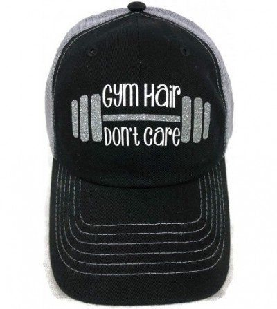 Baseball Caps Glitter Gym Hair Don't Care Black/Grey Trucker Cap Hat Fitness - Silver Glitter - CN12GU4BGE5