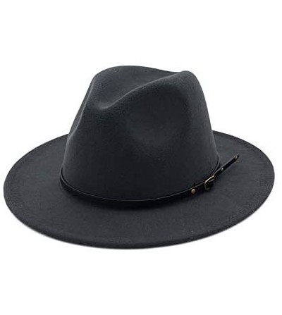 Fedoras Womens Classic Wide Brim Floppy Panama Hat Belt Buckle Wool Fedora Hat - Gray - CT18SH43WCW