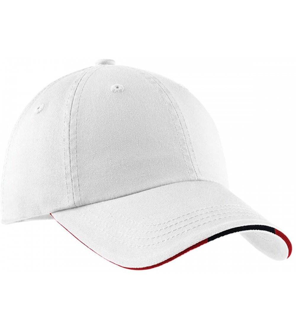 Baseball Caps Signature Sandwich Bill Cap with Striped Closure C830 - White and Classic Navy and Red - CZ113MWD9VR