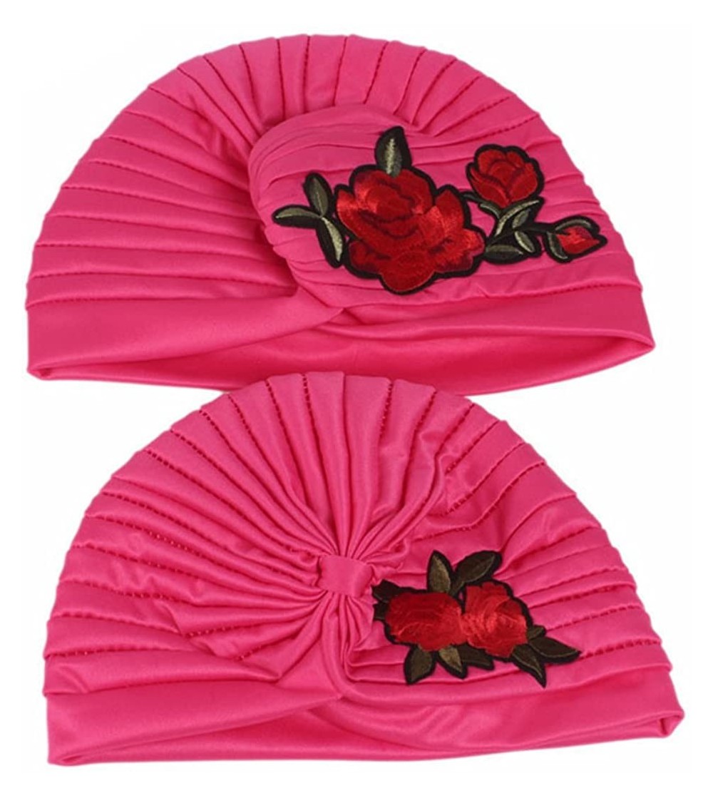 Skullies & Beanies Mom Baby Parent-Child Knot Turban Hat Beanie Cap - Rose Red3 - CP18ER8Y8O3