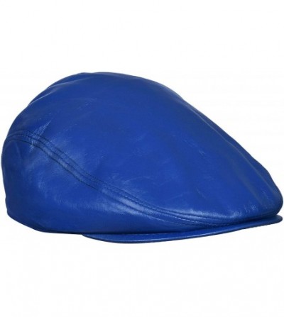 Newsboy Caps Men's Real Soft Leather Ivy Beret Newsboy Gatsby Golf Cabbie Flat Cap Hats - Blue - CA18QOU0N02