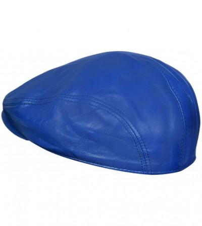 Newsboy Caps Men's Real Soft Leather Ivy Beret Newsboy Gatsby Golf Cabbie Flat Cap Hats - Blue - CA18QOU0N02