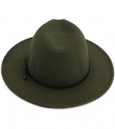 Fedoras Women Wide Brim Wool Fedora Panama Hat with Belt Buckle - A-olive - CM18L90Z8HC