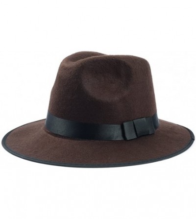 Fedoras Medium Vintage Style Men's Hard Felt Wide Brim Fedora Trilby Panama Hat - Brown - CX121VRT5CB