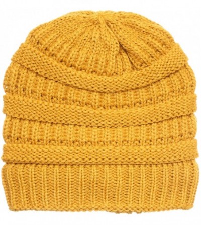 Skullies & Beanies Women's Soft Warm Stretch Ribbed Knit Winter Skull Cap Beanie Hat with Soft Sherpa Lining - Mustard - C418...