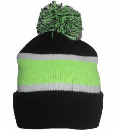 Skullies & Beanies Quality Cuffed Cap with Large Pom Pom (One Size)(Fits Large Heads) - Black/Neon Green - CS11TKF2BTL