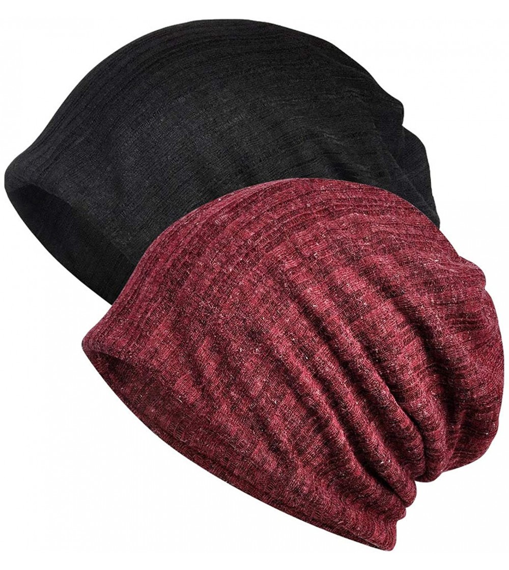 Skullies & Beanies Cotton Fashion Beanies Chemo Caps Cancer Headwear Skull Cap Knitted hat Scarf for Women - F-2pack - CF18XW...