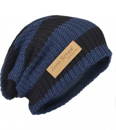 Skullies & Beanies Mens Slouchy Long Beanie Knit Cap for Summer Winter- Oversize - Navy Blue With Black - CA128285U7B