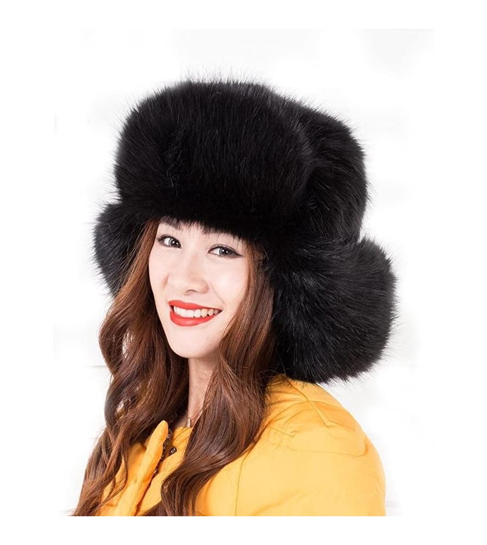 Bomber Hats Faux Fur Snow Trapper Hat with Ear Flap for Skiing Head Circumference 22"-22.8" - Black - CI12NSWVIRI