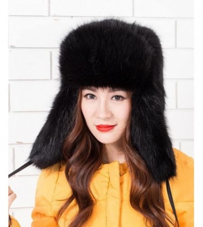 Bomber Hats Faux Fur Snow Trapper Hat with Ear Flap for Skiing Head Circumference 22"-22.8" - Black - CI12NSWVIRI