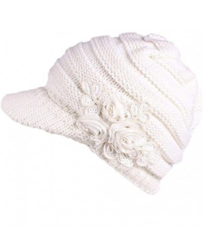 Skullies & Beanies Women Ladies Winter Warm Knitting Hat Visors Cap Berets Turban Brim Hat Pile Cap - White - CY18LC27T2E