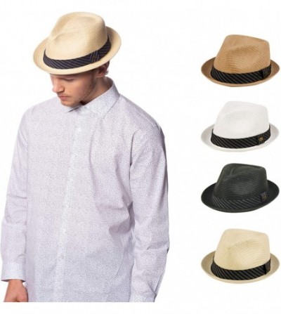 Fedoras Mens Summer Fedora Cuban Style Short Brim Hat - White - C412GW8FTKV