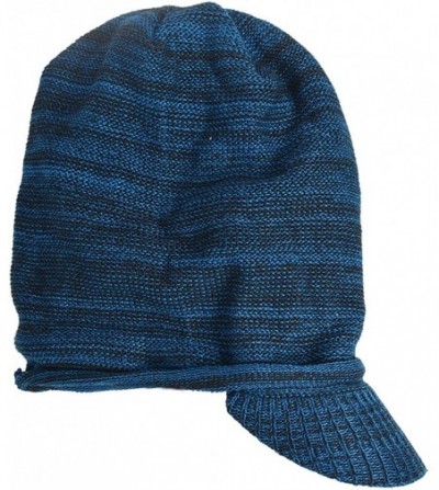 Skullies & Beanies Men Stripe Knit Visor Beanie Hat for Winter - B319-blue - CQ186GU5AWU