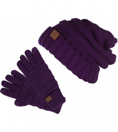 Skullies & Beanies Exclusives Oversized Slouchy Beanie Bundled with Matching Lined Touchscreen Glove - Purple - CQ193ENR27W