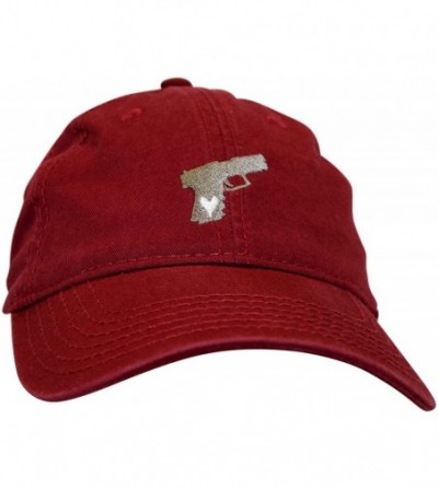 Baseball Caps 'Gun Lover' Pistol Embroidered Adjustable Dad Hat - Scarlet With Grey Pistol - C81850HGM73