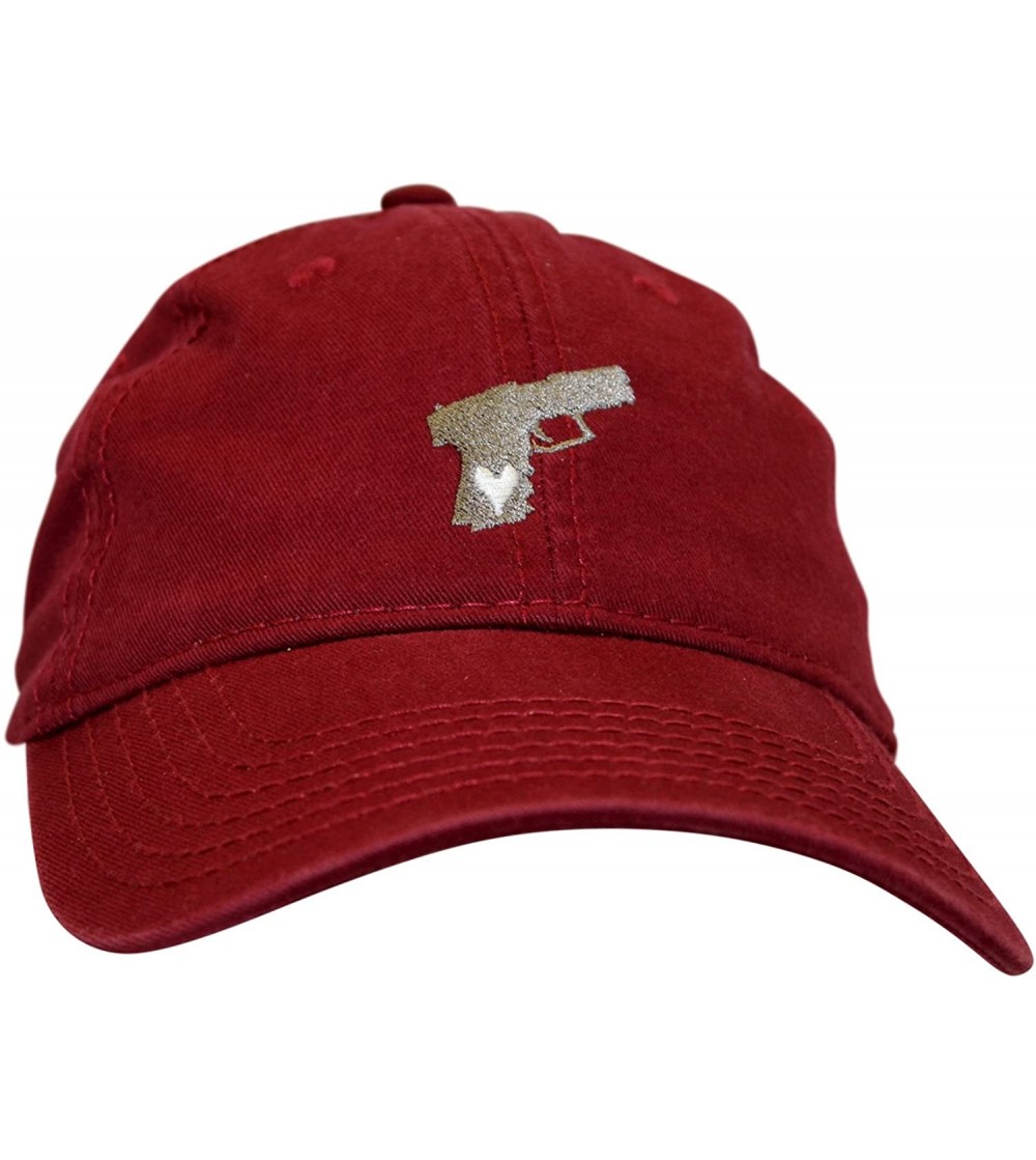 Baseball Caps 'Gun Lover' Pistol Embroidered Adjustable Dad Hat - Scarlet With Grey Pistol - C81850HGM73