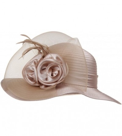 Bucket Hats Lady's Kentucky Derby Dress Church Cloche Hat Bow Bucket Wedding Bowler Hats - Champagne - CB188N9ELE5