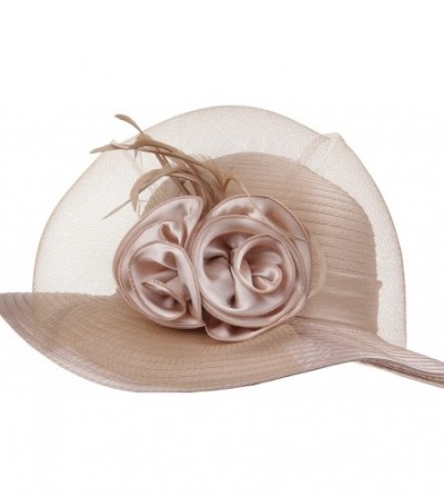 Bucket Hats Lady's Kentucky Derby Dress Church Cloche Hat Bow Bucket Wedding Bowler Hats - Champagne - CB188N9ELE5