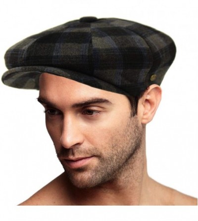 Newsboy Caps Men's 100% Winter Wool Plaids Solids Snap Newsboy Drivers Cabbie Rounded Cap Hat - Checkered Blue - CS18OZ4HNYU