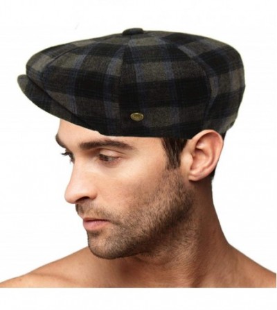 Newsboy Caps Men's 100% Winter Wool Plaids Solids Snap Newsboy Drivers Cabbie Rounded Cap Hat - Checkered Blue - CS18OZ4HNYU
