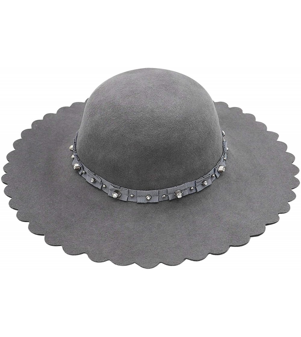 Fedoras Women's Wide Brim Felt Bowler Fedora Floopy Wool Hat - Grey - C418A43CIRN