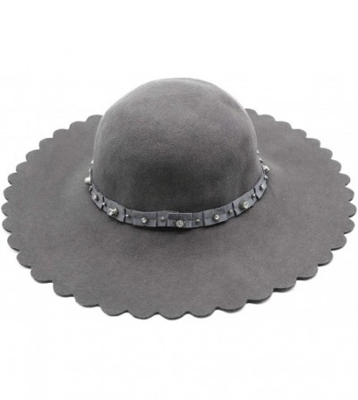 Fedoras Women's Wide Brim Felt Bowler Fedora Floopy Wool Hat - Grey - C418A43CIRN