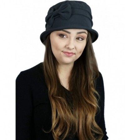 Skullies & Beanies Women's Hat Fleece Cloche Cancer Headwear Chemo Ladies Winter Head Coverings Bow - Black - CQ18HDUYLW9