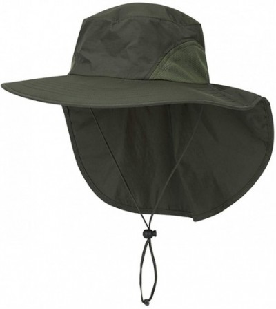 Sun Hats Unisex Wide Brim Safari Hat UV Protection Outdoor Sun Hat Fishing Hat with Neck Flap Cover - Army Green - CB18S58LWZA