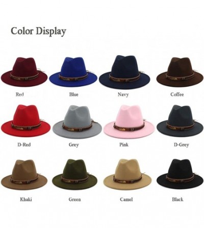Fedoras Men Women Ethnic Felt Fedora Hat Wide Brim Panama Hats with Band - Red - C218L2CTEK0