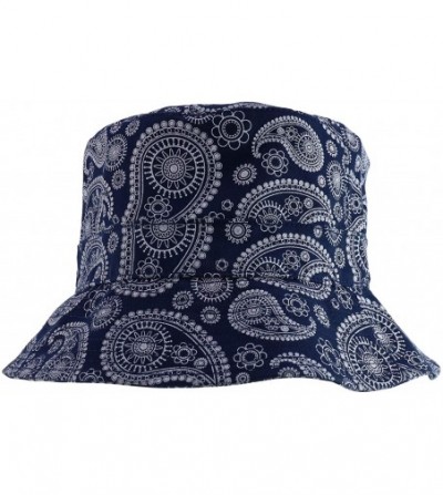 Bucket Hats Paisley Bandana Print 100% Cotton Bucket Hat - Navy - CA12O8XFO4R