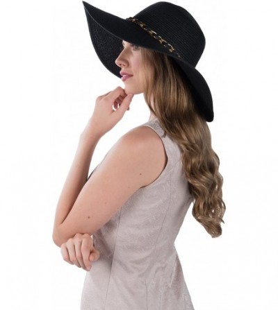 Sun Hats Mrs Wickman Women's Floppy Sun Hat with Chain Band - Onyx Black - CQ125IY5U45