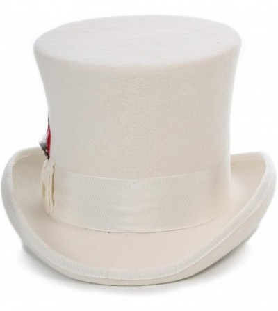 Fedoras Satin Lined Wool Top Hat with Grosgrain Ribbon and Removable Feather - Unisex- Men- Women - Off White - C1127DPB91P