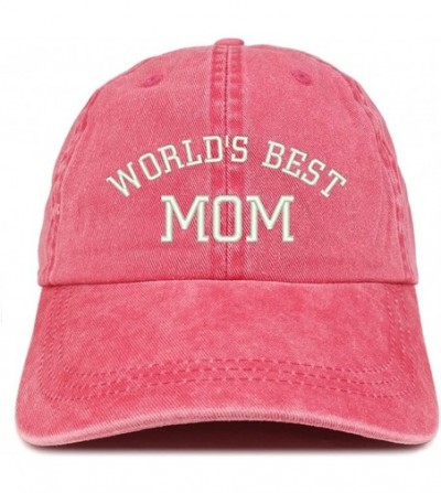 Baseball Caps World's Best Mom Embroidered Pigment Dyed Low Profile Cotton Cap - Red - CL12GPQYG2R