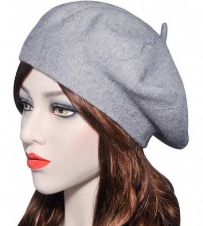 Berets French Beret hat- Reversible Solid Color Cashmere Knit Warm Beret Cap for Womens Girls - Lightning Grey - C418WDR9X9D