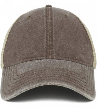 Baseball Caps Oversize XXL Unstructured Washed Pigment Dyed Trucker Mesh Cap - Brown - C418LNH54CW