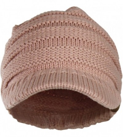 Skullies & Beanies Warm Cable Ribbed Knit Beanie Hat w/Visor Brim - Chunky Winter Skully Cap - Blush - CJ12N2HYILI