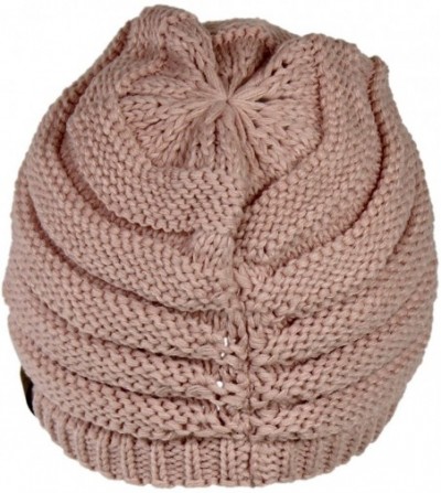 Skullies & Beanies Warm Cable Ribbed Knit Beanie Hat w/Visor Brim - Chunky Winter Skully Cap - Blush - CJ12N2HYILI