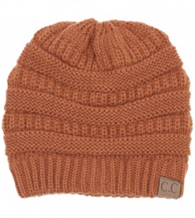 Skullies & Beanies Trendy Warm Chunky Soft Stretch Cable Knit Beanie Skull Cap Hat - Rust - CZ185R3XAIK