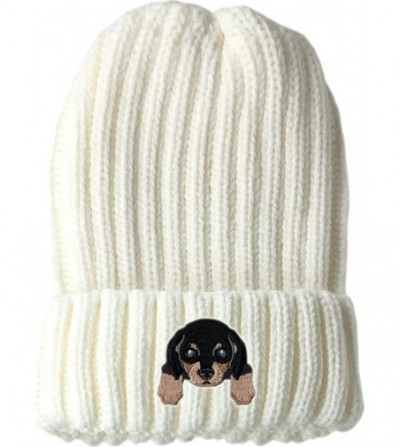 Skullies & Beanies [ Dachshund ] Cute Embroidered Puppy Dog Warm Knit Fleece Winter Beanie Skull Cap - White - CD189RYMW74