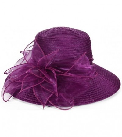 Sun Hats Kentucky Derby Church Dress Hat Wide Brim Leaf Flower Bridal Shower Hat - Purple - CM12LFBLQL1
