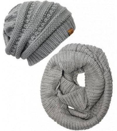 Skullies & Beanies Winter Warm Knitted Infinity Scarf and Beanie Hat - Light Gray - C312FLPTEX9