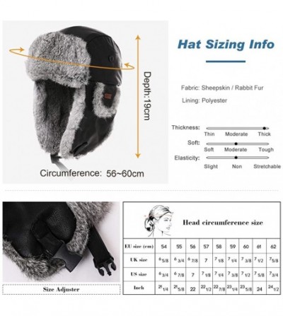 Bomber Hats 100% Rabbit Fur Winter Bomber Trapper Ushanka Russian Mask Hat Earflaps Hunting Waterproof Cap 55-61cm - CZ18Z702NMU