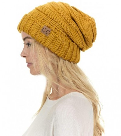 Skullies & Beanies Hat-100 Oversized Baggy Slouch Thick Warm Cap Hat Skully Cable Knit Beanie - Mustard - CL18XEESQNC