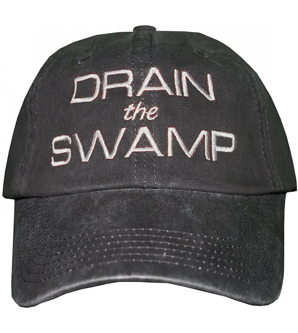 Baseball Caps Drain The Swamp Hat Trump Cap - Distressed Black/Silver Embr. - CP12O9THZQ7