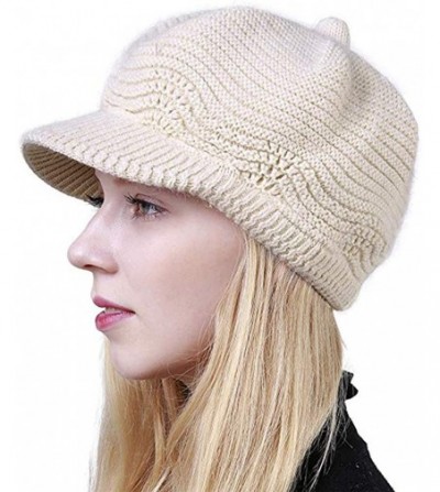 Skullies & Beanies Women's Winter Knit Beanie Warm Slouchy Cable Skull Hat with Visor - Beige - CI18LN435RH