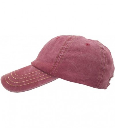 Baseball Caps Washed Ponytail Hat Baseball Distressed Cotton Pony Caps for Women - Burgundy - CV18U8HWQ93