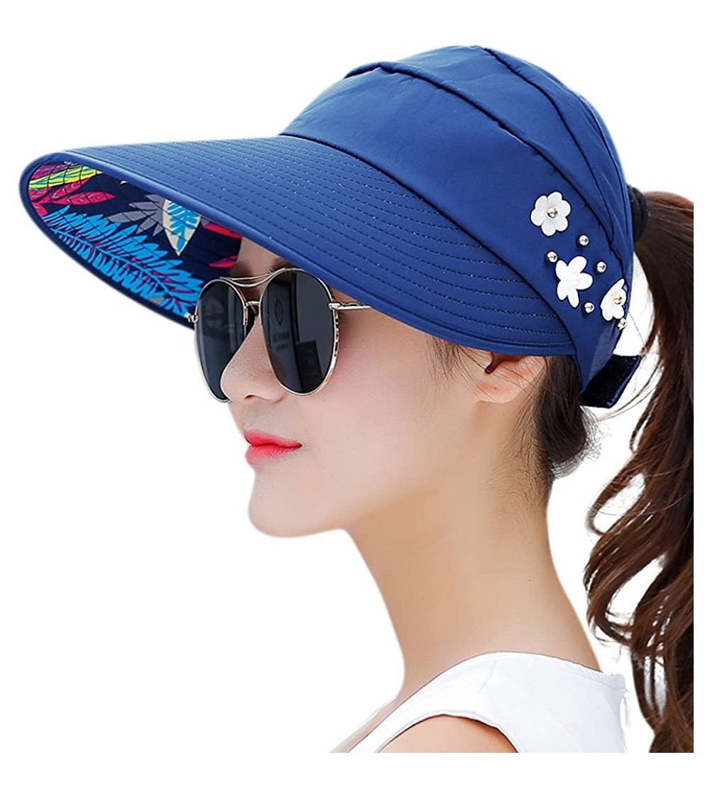 Sun Hats Sun Hats for Women Wide Brim Sun Hat UV Protection Caps Floppy Beach Packable Visor - Navy - CQ18CKZ9TEQ